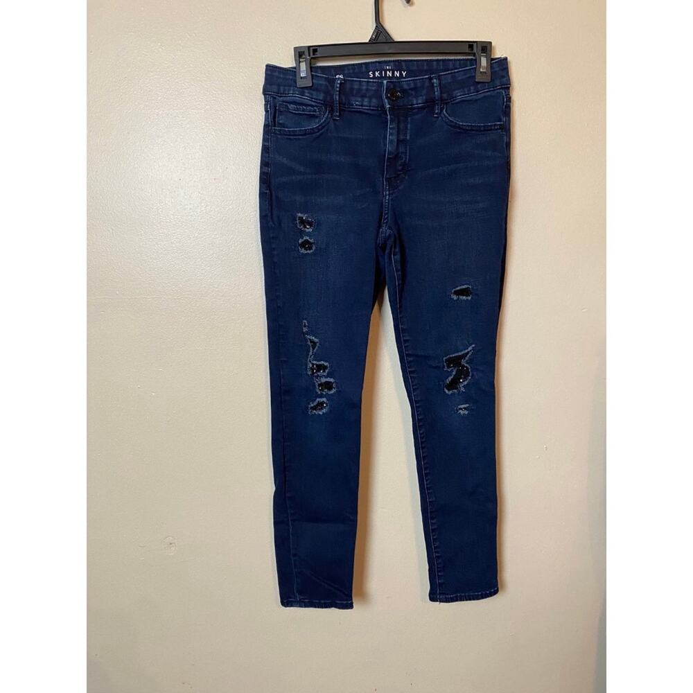 white house black market Curvy Fit High Rise Sequin Ripped Jeans size 6 petite